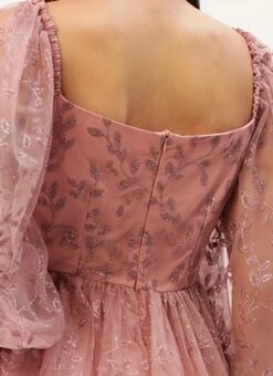 Pink Foil Printed Net Dress Party Wear 13 Pink Foil Printed Net Dress Party Wear -Indo Clothing Shop Pink Foil Printed Net Dress DRBS02208554 rrc2