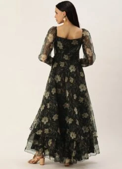 Black Printed Organza Maxi Dress Festive Wear -Indo Clothing Shop Pink Foil Printed organza Maxi Dress DRBS02208513 b