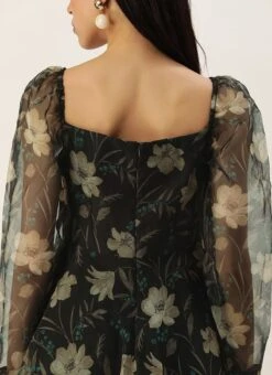 Black Printed Organza Maxi Dress Festive Wear -Indo Clothing Shop Pink Foil Printed organza Maxi Dress DRBS02208513 rrc2