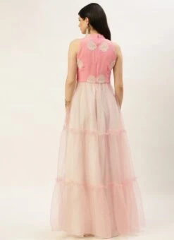 Pink Georgette Embroidered Dress Festive Wear -Indo Clothing Shop Pink Georgette Embroidered Dress DRBS02211137 b