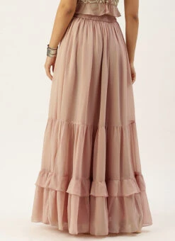 Pink Georgette Tiered Skirt Party Wear -Indo Clothing Shop Pink Georgette Tiered Skirt WBBS02307544 b