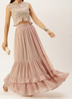 Pink Georgette Tiered Skirt Party Wear -Indo Clothing Shop Pink Georgette Tiered Skirt WBBS02307544 u