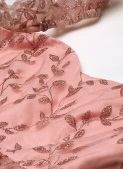 Pink Glitter Foil Tiered Gathers Dress Wedding Wear Party Wear -Indo Clothing Shop Pink Glitter Foil Tiered Gathers Dress DRBS02209690 rrc1