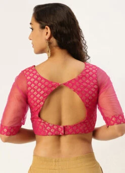 Pink Jacquard Art Silk Keyhole Style Blouse Festive Wear -Indo Clothing Shop Pink Jacquard Art Silk Keyhole Style Blouse BLBS02305205 b