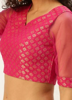 Pink Jacquard Art Silk Keyhole Style Blouse Festive Wear
