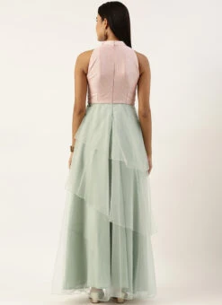 Pink N Green Embroidered Asymmetric Gown Festive Wear -Indo Clothing Shop Pink N Green Embroidered Asymmetric Gown IWBS02211160 b