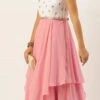 Pink N White Embroidered Handkerchief Gown Party Wear