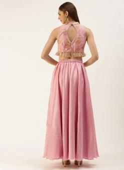 Skirt From Pink Net Thread Embroidered Skirt Set After Six Wear -Indo Clothing Shop Pink Net Thread Embroidered Skirt Set IWBS02212473 b