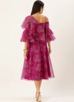 Pink Organza Foil Printed Dress Party Wear 11 Pink Organza Foil Printed Dress Party Wear -Indo Clothing Shop Pink Organza Foil Printed Dress DRBS02209819 b