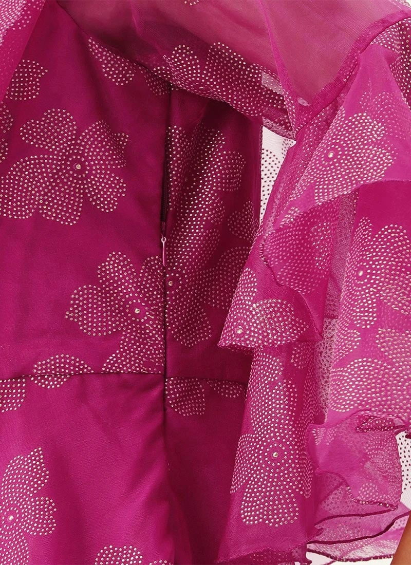 Pink Organza Foil Printed Dress Party Wear 7 Pink Organza Foil Printed Dress Party Wear - Image 7
