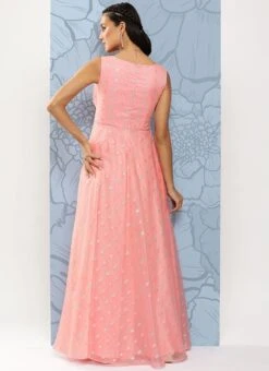 Pink Organza Jacquard Maxi Dress Festive Wear -Indo Clothing Shop Pink Organza Jacquard Maxi Dress DRBS02301035 b
