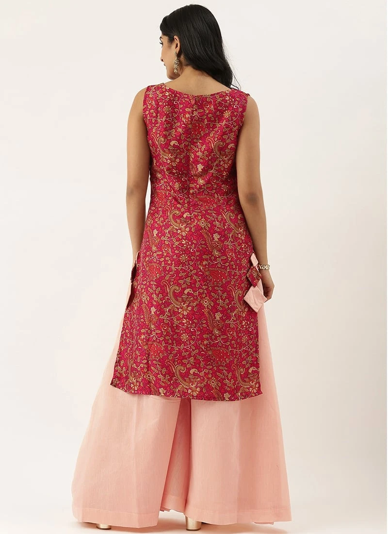 Pink Printed Boat Neck Kurta Set Festive Wear 4 Pink Printed Boat Neck Kurta Set Festive Wear - Image 4