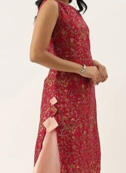 Pink Printed Boat Neck Kurta Set Festive Wear