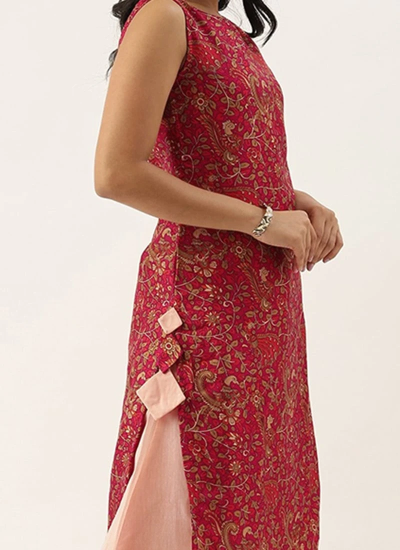 Pink Printed Boat Neck Kurta Set Festive Wear 1 Pink Printed Boat Neck Kurta Set Festive Wear