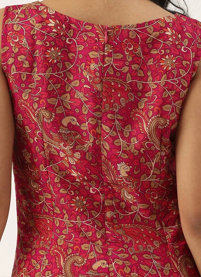 Pink Printed Boat Neck Kurta Set Festive Wear 6 Pink Printed Boat Neck Kurta Set Festive Wear - Image 6