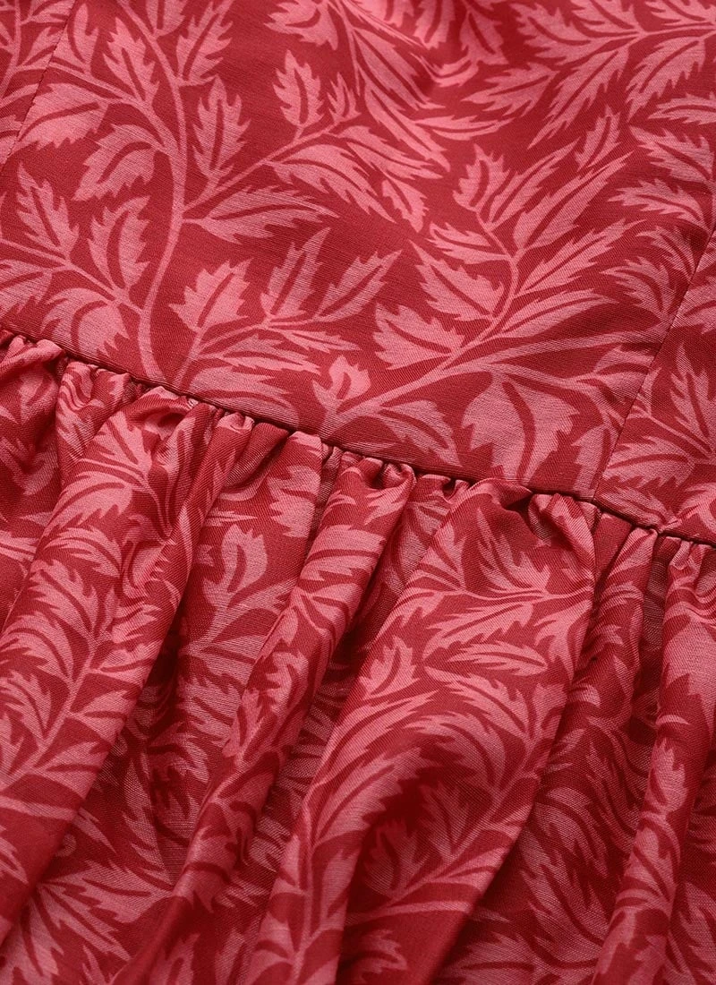 Pink Printed Cotton Gathered Calf Length Dress After Six Wear 5 Pink Printed Cotton Gathered Calf Length Dress After Six Wear - Image 5