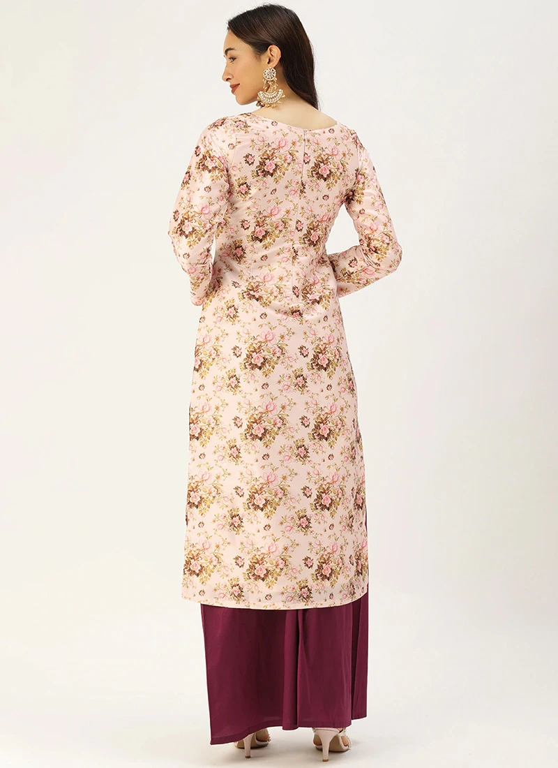 Pink Printed Top N Dark Purple Kurta Set After Six Wear 4 Pink Printed Top N Dark Purple Kurta Set After Six Wear - Image 4