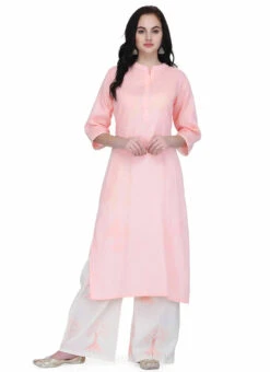 Pink Pure Cotton Kurta Palazzo Set Work Wear -Indo Clothing Shop Pink Pure Cotton Kurta Palazzo Set KRSUPIFC940 u
