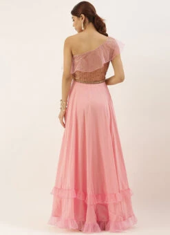 Pink Sequin Embroidered One Shoulder Gown Party Wear 7 Pink Sequin Embroidered One Shoulder Gown Party Wear -Indo Clothing Shop Pink Sequin Embroidered One Shoulder Gown IWBS02007299 b