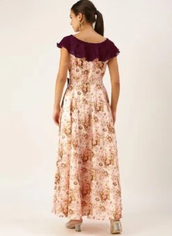 Pink Taffeta Digital Printed N Burgundy Dress Festive Wear -Indo Clothing Shop Pink Taffeta Digital Printed N Burgundy Dress DRBS02109697 b