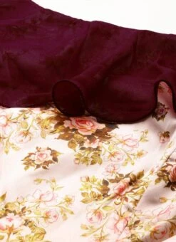 Pink Taffeta Digital Printed N Burgundy Dress Festive Wear -Indo Clothing Shop Pink Taffeta Digital Printed N Burgundy Dress DRBS02109697 rrc1