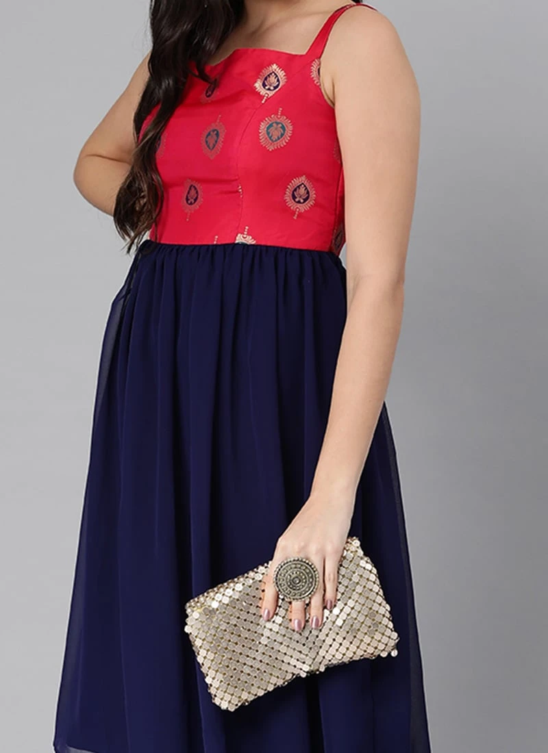 Pink Taffeta Jacquard N Navy Blue Dress Festive Wear 1 Pink Taffeta Jacquard N Navy Blue Dress Festive Wear