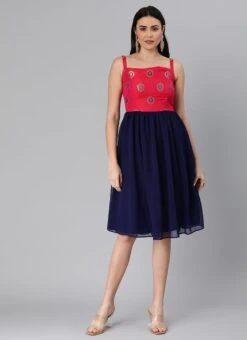 Pink Taffeta Jacquard N Navy Blue Dress Festive Wear 10 Pink Taffeta Jacquard N Navy Blue Dress Festive Wear -Indo Clothing Shop Pink Taffeta Jacquard N Navy Blue Dress DRBS02205006 u