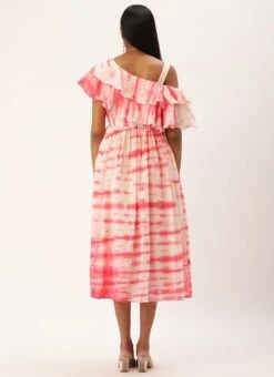 Pink Tie N Dye Ruffled Dress After Six Wear -Indo Clothing Shop Pink Tie N Dye Ruffled Dress DRBS02301954 b