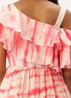 Pink Tie N Dye Ruffled Dress After Six Wear -Indo Clothing Shop Pink Tie N Dye Ruffled Dress DRBS02301954 rrc2