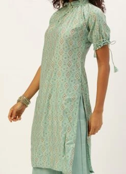 Printed Blue Rayon Kurta Set Work Wear Festive Wear