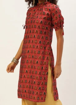 Printed Pink N Cream Rayon Kurta Set Work Wear
