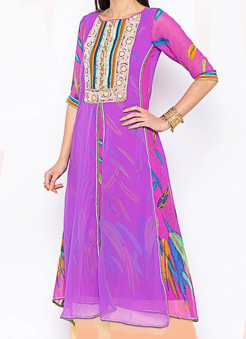 Purple Georgette Digital Printed Kurta Palazzo Set After Six Wear 1 Purple Georgette Digital Printed Kurta Palazzo Set After Six Wear