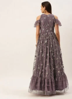 Purple Net Sequins Embroidered Layered Style Gown Wedding Wear -Indo Clothing Shop Purple Net Sequins Embroidered Layered Style Gown IWBS02211171 b