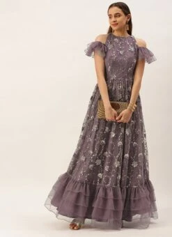 Purple Net Sequins Embroidered Layered Style Gown Wedding Wear -Indo Clothing Shop Purple Net Sequins Embroidered Layered Style Gown IWBS02211171 u