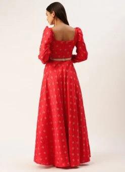 Red Art Silk Maxi Dress Festive Wear -Indo Clothing Shop Red Art Silk Maxi Dress DRBS02302204 b