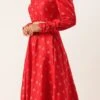 Red Art Silk Maxi Dress Festive Wear