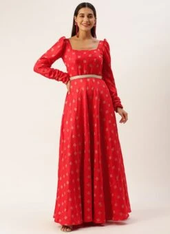 Red Art Silk Maxi Dress Festive Wear -Indo Clothing Shop Red Art Silk Maxi Dress DRBS02302204 u