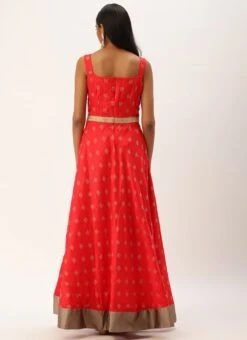 Red Art Silk Strap Neck Style Maxi Dress Festive Wear -Indo Clothing Shop Red Art Silk Strap Neck Style Maxi Dress DRBS02301108 b