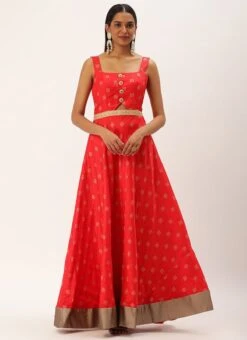 Red Art Silk Strap Neck Style Maxi Dress Festive Wear -Indo Clothing Shop Red Art Silk Strap Neck Style Maxi Dress DRBS02301108 u