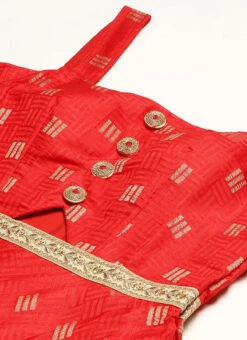 Red Art Silk Strap Neck Style Maxi Dress Festive Wear -Indo Clothing Shop Red Art Silk Strap Neck Style Maxi Dress DRBS02301108 rrc1