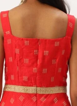 Red Art Silk Strap Neck Style Maxi Dress Festive Wear -Indo Clothing Shop Red Art Silk Strap Neck Style Maxi Dress DRBS02301108 rrc2