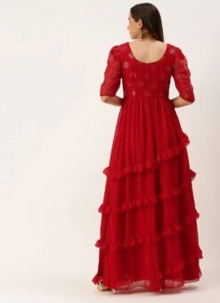 Red Georgette Embroidered Maxi Dress Festive Wear -Indo Clothing Shop Red Georgette Embroidered Maxi Dress DRBS02211085 b