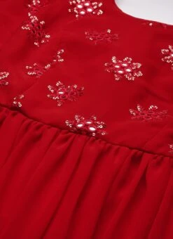 Red Georgette Embroidered Maxi Dress Festive Wear -Indo Clothing Shop Red Georgette Embroidered Maxi Dress DRBS02211085 rrc1