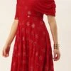 Red Georgette Embroidered One Shoulder Style Gown Party Wear