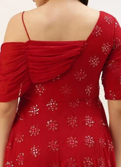 Red Georgette Embroidered One Shoulder Style Gown Party Wear -Indo Clothing Shop Red Georgette Embroidered One Shoulder Style Gown IWBS02209739 rrc2
