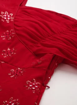 Red Georgette Embroidered One Shoulder Style Gown Party Wear -Indo Clothing Shop Red Georgette Embroidered One Shoulder Style Gown IWBS02209739 rrc3