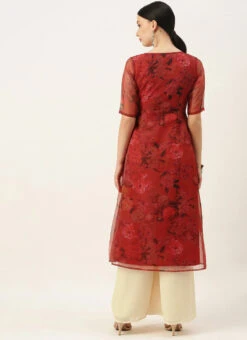 Red N Off White Printed Palazzo Set After Six Wear -Indo Clothing Shop Red N Off White Printed Palazzo Set KSBS02108640 b