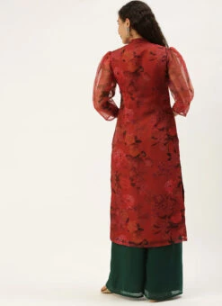 Red Organza N Green Kurta Palazzo Set After Six Wear 11 Red Organza N Green Kurta Palazzo Set After Six Wear -Indo Clothing Shop Red Organza N Green Kurta Palazzo Set KSBS02107579 b