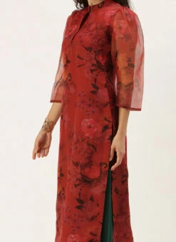 Red Organza N Green Kurta Palazzo Set After Six Wear