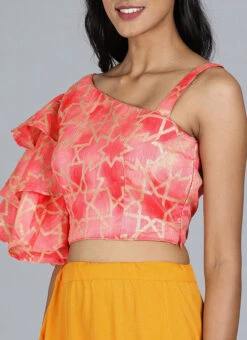 Red Printed Blouse With Flared Sleeves Festive Wear -Indo Clothing Shop Red Printed Blouse With Flared Sleeves BLBS02209581 rrc1